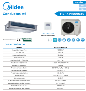 MIDEA MTI-125N8Q / CONDUCTOS 10.578 FRIG.  A++ - Imagen 2